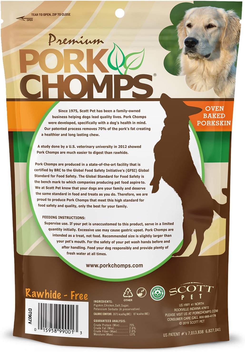 Pork Chomps Roasted Pork Skin Dog Chews, Long Lasting 6in Twists, 4 Count