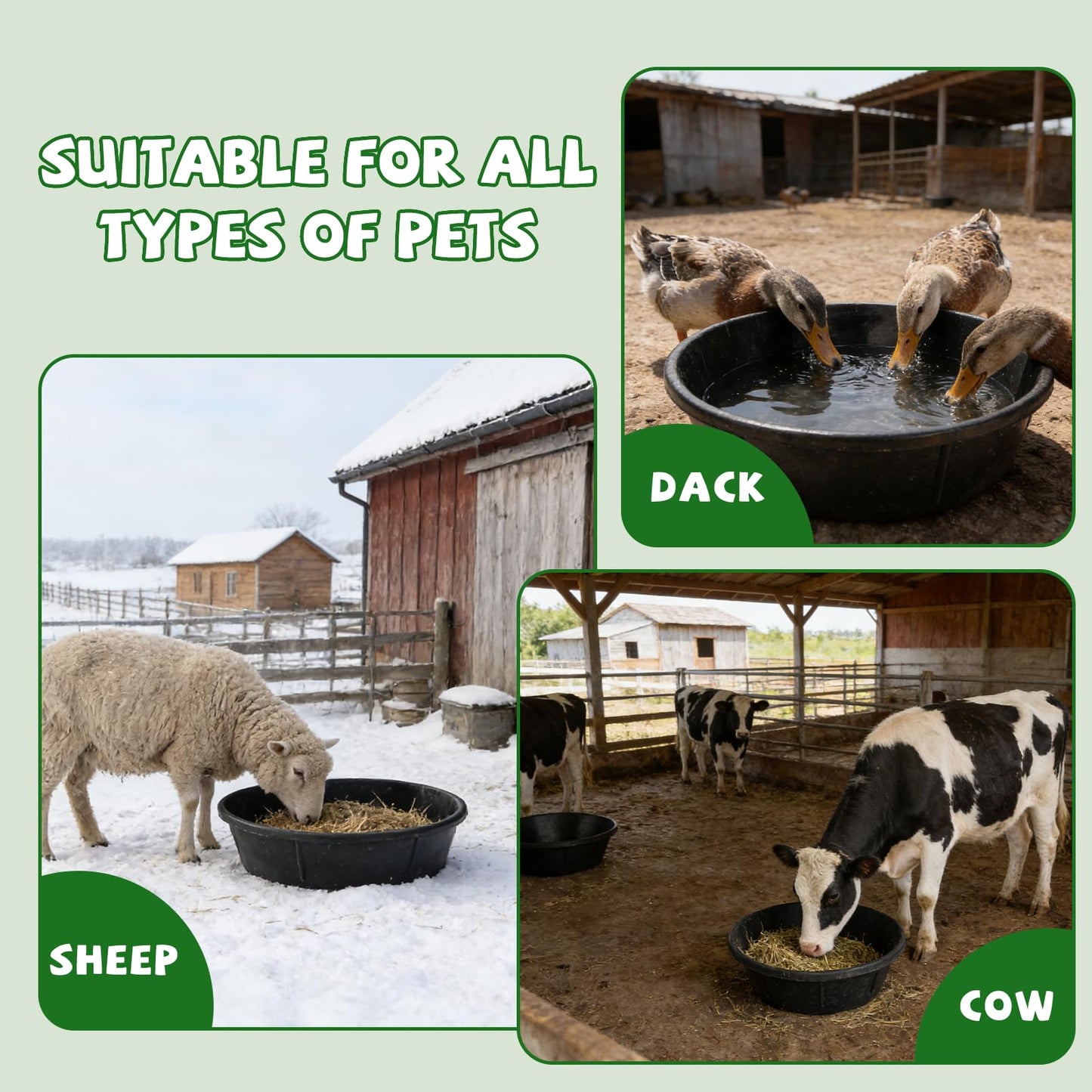 2Pcs Rubber Feed Pan, 1 Gallon Horse Feed Bucket Utility Feed Bucket, 10.6 x 4.1Inches Rubber Bowl Chicken Dust Bath Livestock Water Bowl for Pig Goat Chicken Dogs Farm Small Animal