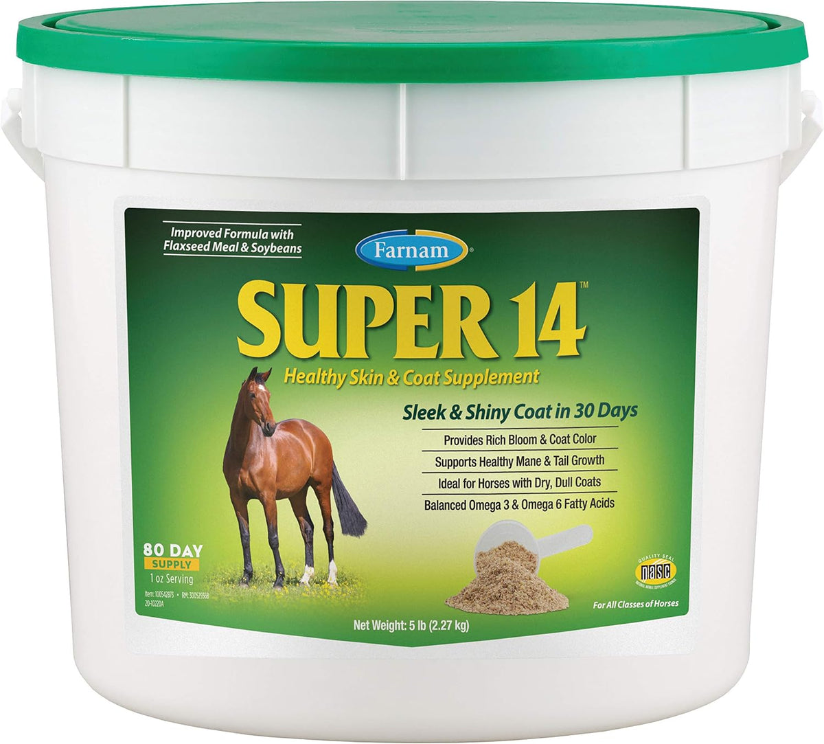 Farnam Super 14 Healthy Skin & Coat Supplement for Horses, Keeps Coats Shiny & Gleaming Year-Round 5 Pound, 80 Day Supply