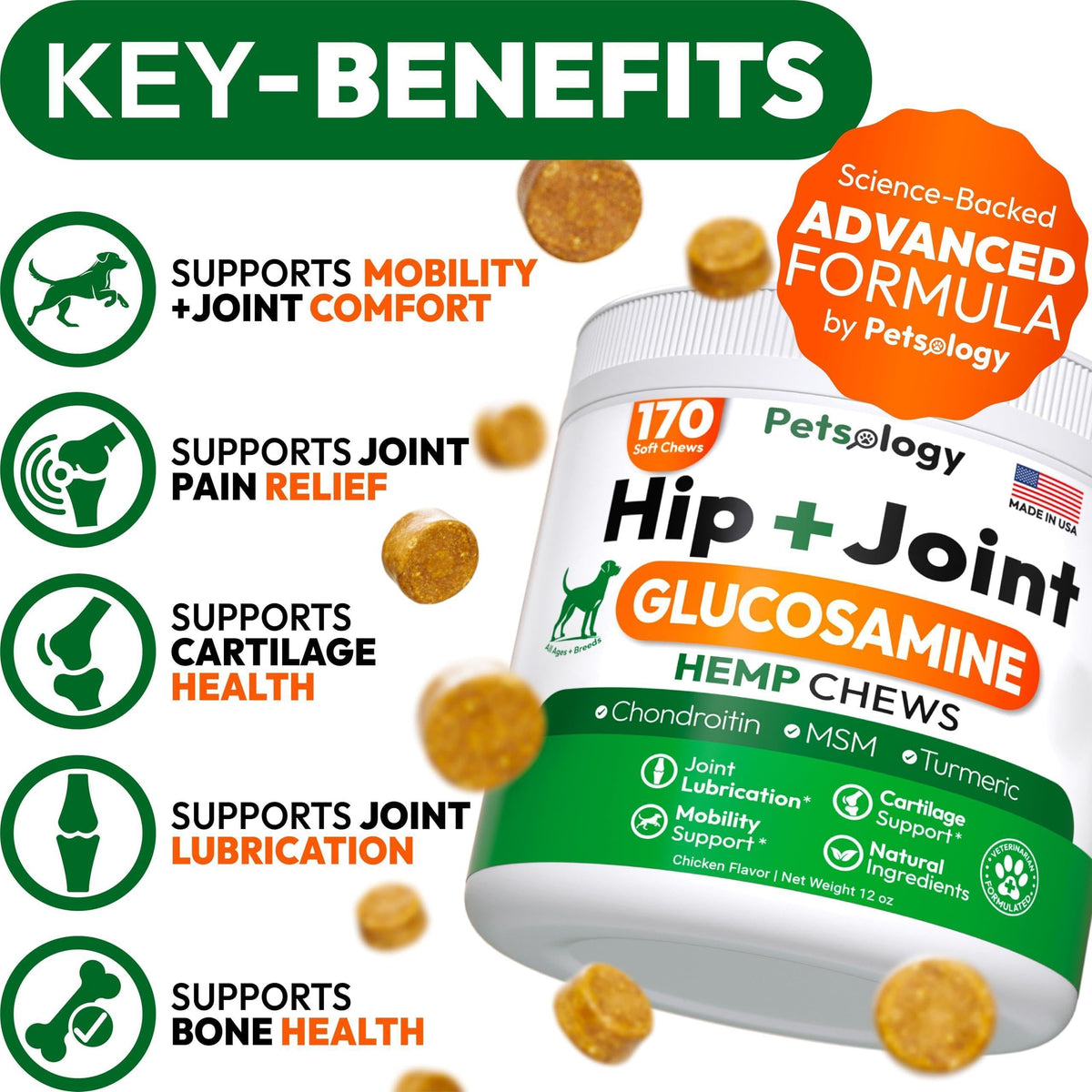 Hip & Joint Supplement for Dogs Glucosamine Joint Pain Relief Chews