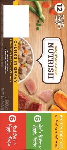 Nutrish Rachael Ray Wet Dog Food Chunks in Gravy Real Chicken & Veggies Recipe, 13 oz. Can, 12 Count
