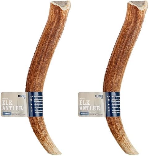 Amazon Brand - Wag Dog Elk Antler Chew, Naturally Shed, Whole, Large 8-9.5 inches, Long Lasting for Aggressive Chewers, Best for Dogs 30-45 lbs, 3.60 Ounce (Pack of 1)