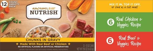 Nutrish Rachael Ray Wet Dog Food Chunks in Gravy Real Chicken & Veggies Recipe, 13 oz. Can, 12 Count