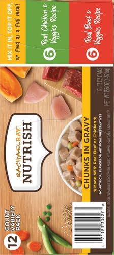 Nutrish Rachael Ray Wet Dog Food Chunks in Gravy Real Chicken & Veggies Recipe, 13 oz. Can, 12 Count