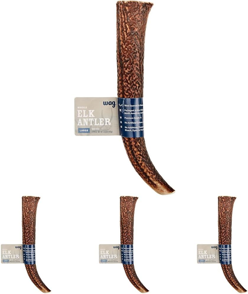 Amazon Brand - Wag Dog Elk Antler Chew, Naturally Shed, Whole, Large 8-9.5 inches, Long Lasting for Aggressive Chewers, Best for Dogs 30-45 lbs, 3.60 Ounce (Pack of 1)