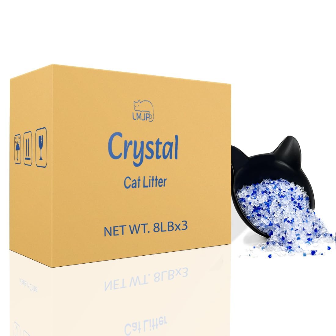 LMJP Crystal Cat Litter with Powerful Odor Control, Non-Clumping, Lasts Up to 2 Months, 8.6lb, Rapid Water Absorption, Unscented & Low Tracking Lightweight Blue & White Silica, 2 Pack of 4.3lb