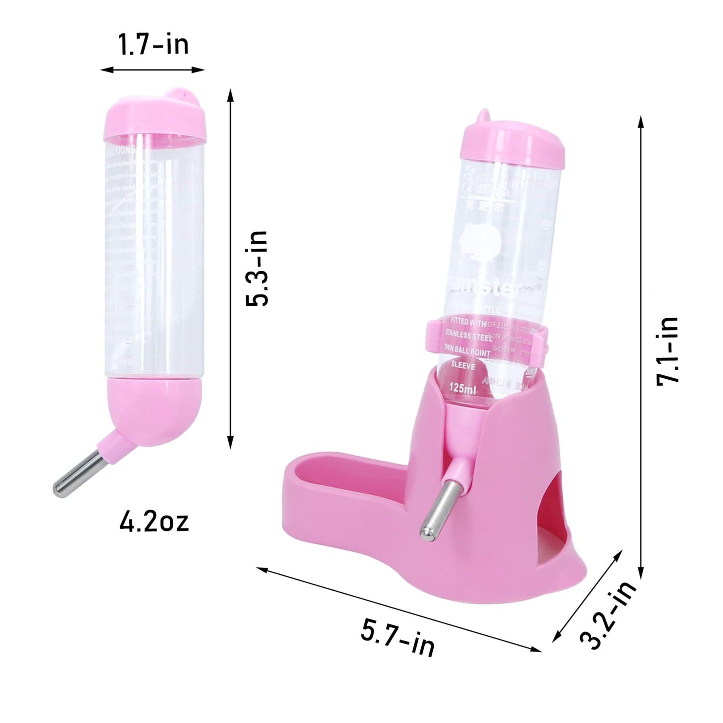 Wontee Hamster Water Bottle Water Dispenser Hamster Silent Exercise Running Wheel for Dwarf Hamsters Gerbil Mice (Blue, 80ML)