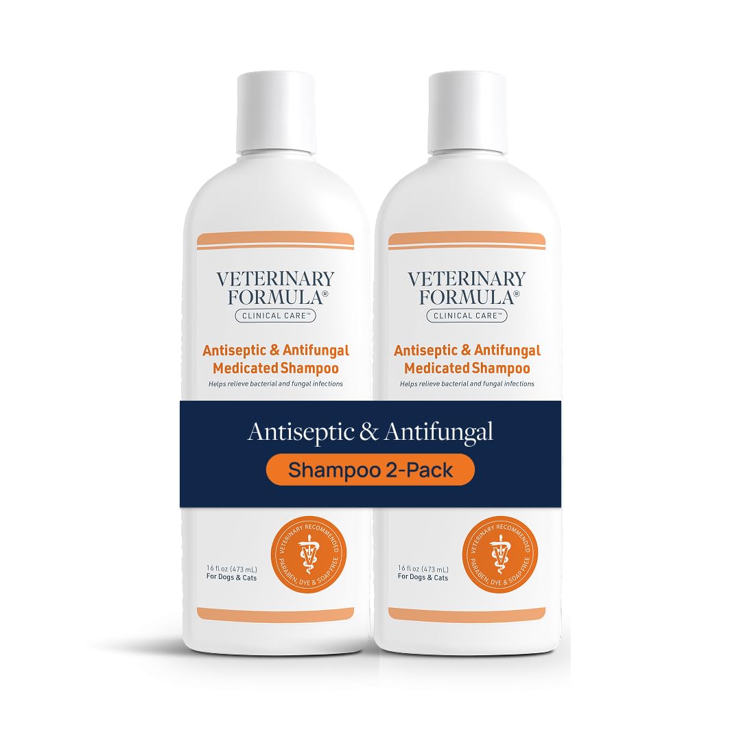 Veterinary Formula Clinical Care Antiseptic & Antifungal Medicated Shampoo and Spray for Dogs and Cats - Helps Alleviate Scaly, Greasy, or Red Skin - Paraben, Dye, and Soap Free, 2 Pack Bundle