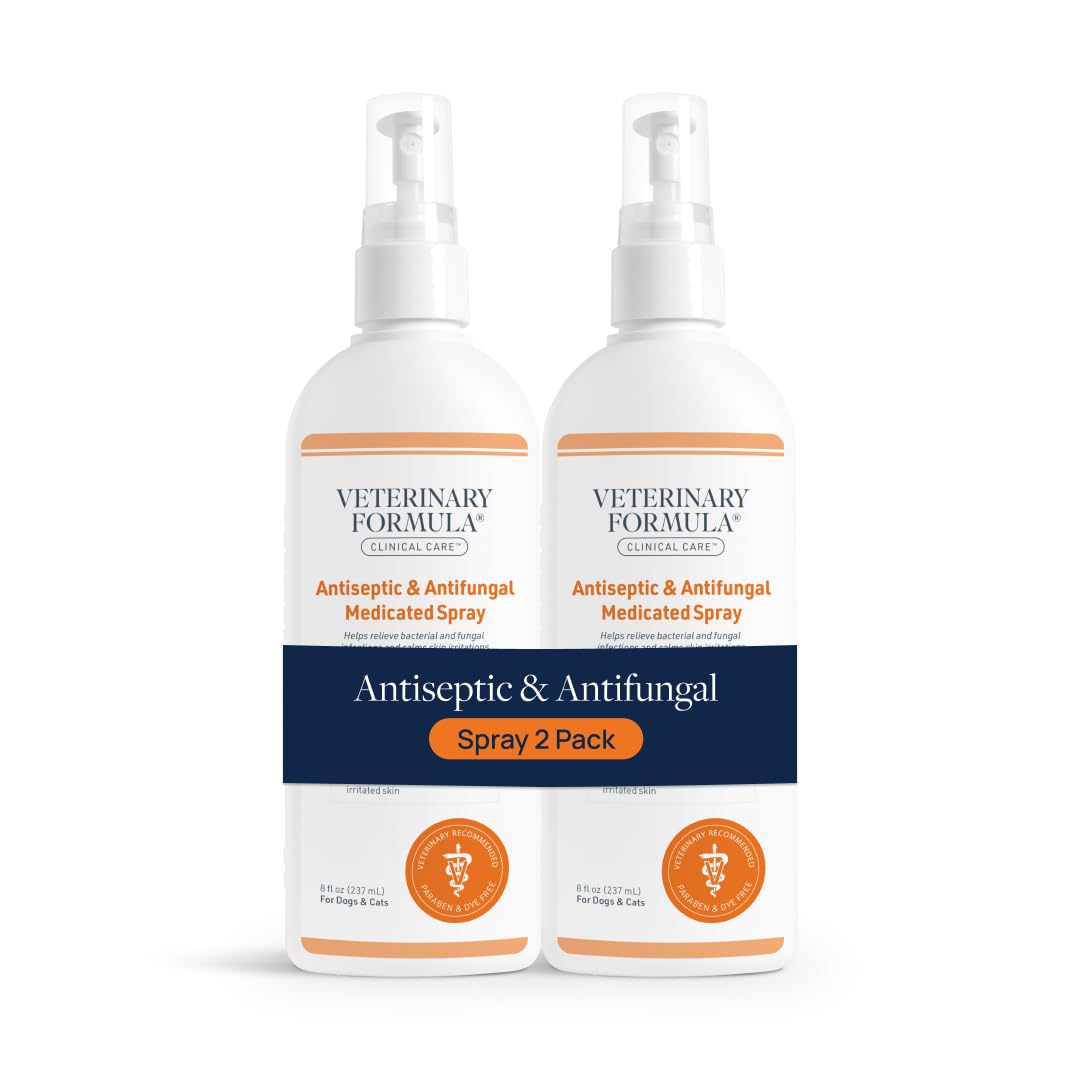 Veterinary Formula Clinical Care Antiseptic & Antifungal Medicated Shampoo and Spray for Dogs and Cats - Helps Alleviate Scaly, Greasy, or Red Skin - Paraben, Dye, and Soap Free, 2 Pack Bundle
