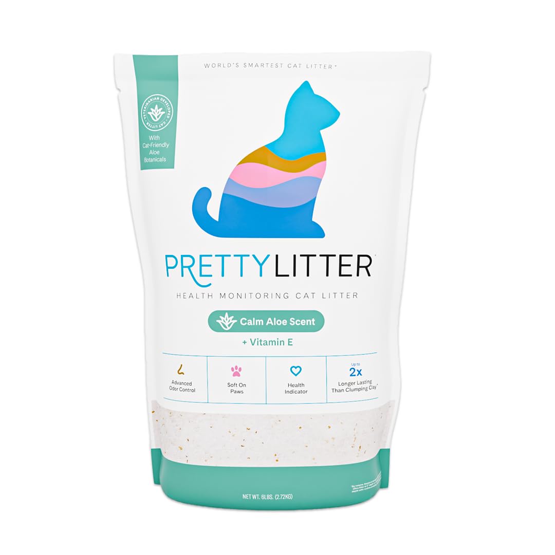 PrettyLitter Health Monitoring Cat Litter (Unscented, Non Clumping) | Lightweight & Low Tracking, Color Changing Silica Gel Crystals, Advanced Odor Control — 6 Lbs, Pack of 2 (Up to 2 Month Supply)