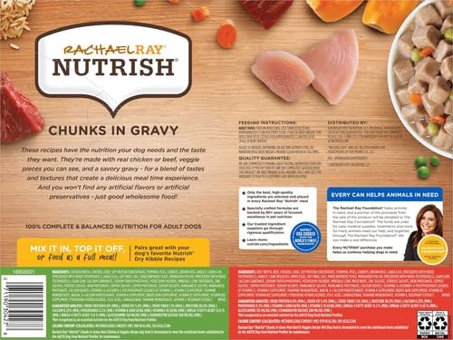 Nutrish Rachael Ray Wet Dog Food Chunks in Gravy Real Chicken & Veggies Recipe, 13 oz. Can, 12 Count