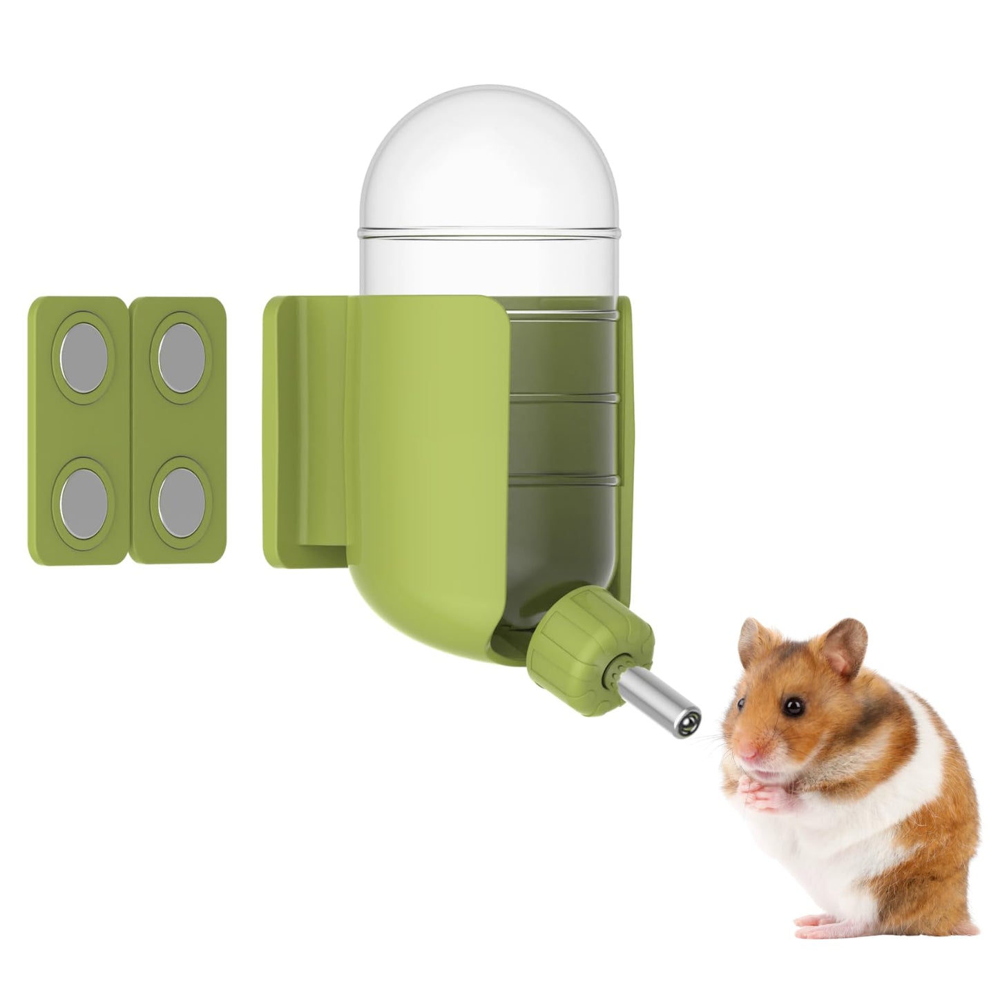Hamster Water Bottle with Magnetic Holder, Freestanding Water Bottle for Glass Tanks, Suitable for Syrian Dwarf Hamsters Gerbils Mice Rats Degus (Grey, 4 oz (Magnetic-Mounted))