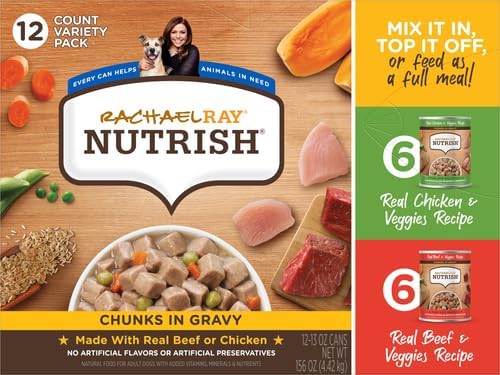 Nutrish Rachael Ray Wet Dog Food Chunks in Gravy Real Chicken & Veggies Recipe, 13 oz. Can, 12 Count