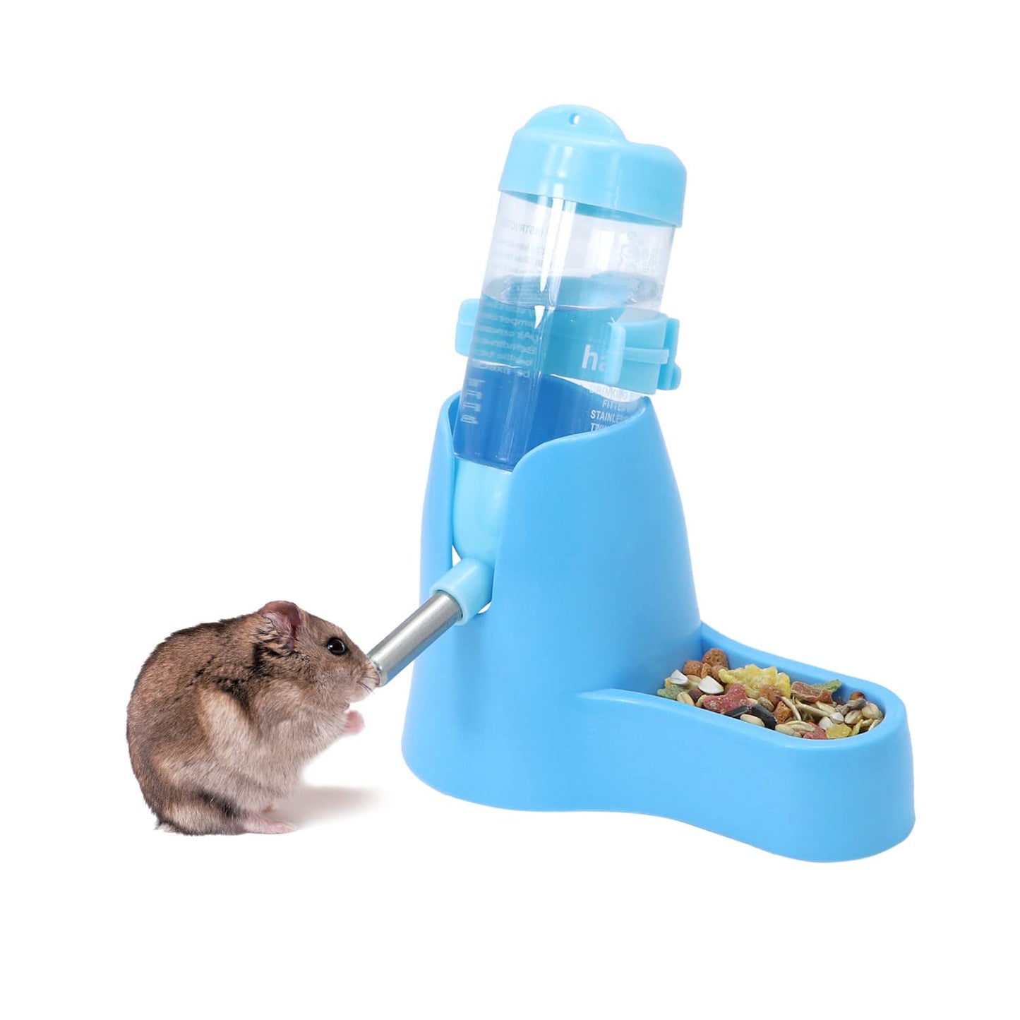 Wontee Hamster Water Bottle Water Dispenser Hamster Silent Exercise Running Wheel for Dwarf Hamsters Gerbil Mice (Blue, 80ML)