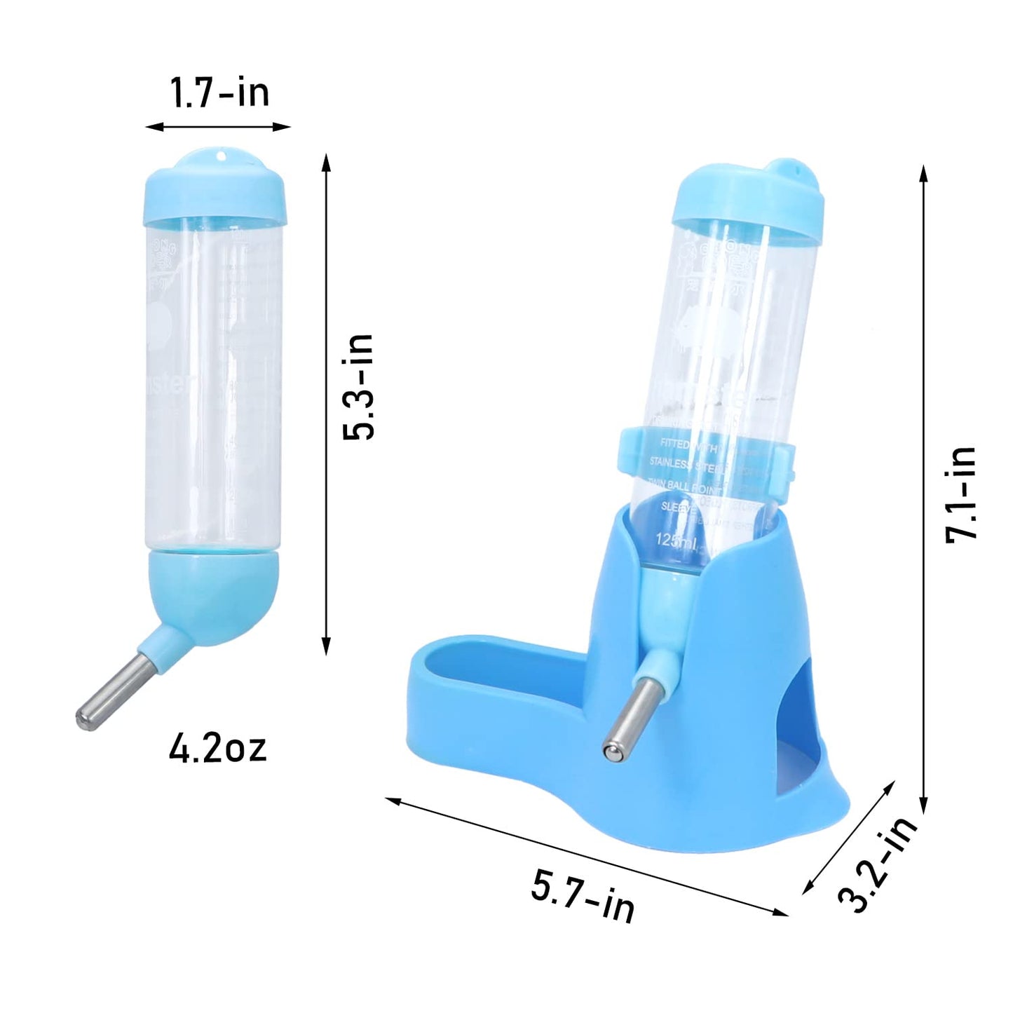 Wontee Hamster Water Bottle Water Dispenser Hamster Silent Exercise Running Wheel for Dwarf Hamsters Gerbil Mice (Blue, 80ML)