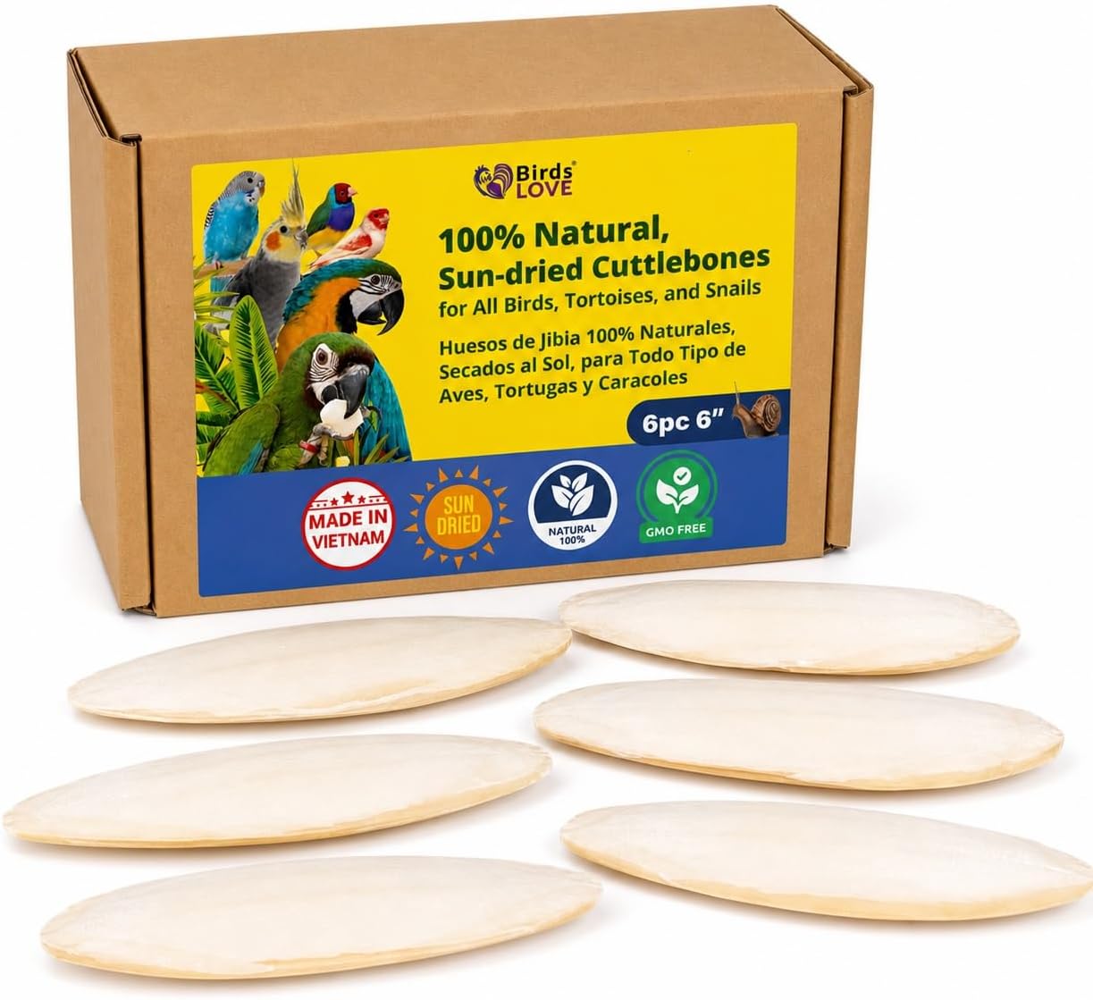 Birds LOVE 3.5-4″ Cuttlebone for Birds – 100% Natural Sun-Dried Calcium & Beak Conditioning Supplement for Parakeets, Budgies, Cockatiels, Finches & Canaries – 4 Pack with Holder – Made in Vietnam