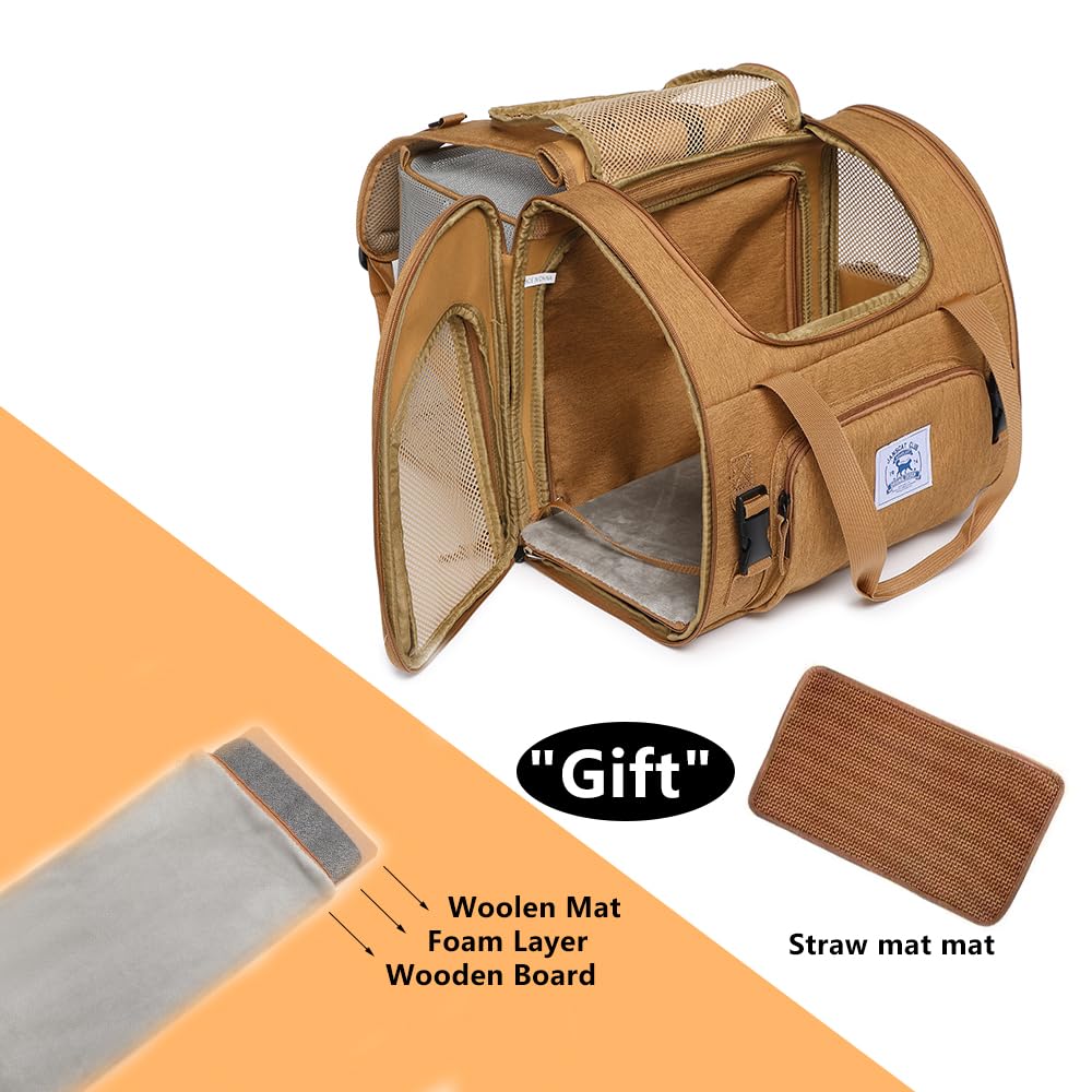 Pet Backpack Carrier for Small Dogs Medium Cats, Puppies,Breathable and Collapsible Design, Portable Travel Bag for Bearded Dragon,Rabbit Cage (Brown +Two-Shoulder, Small)