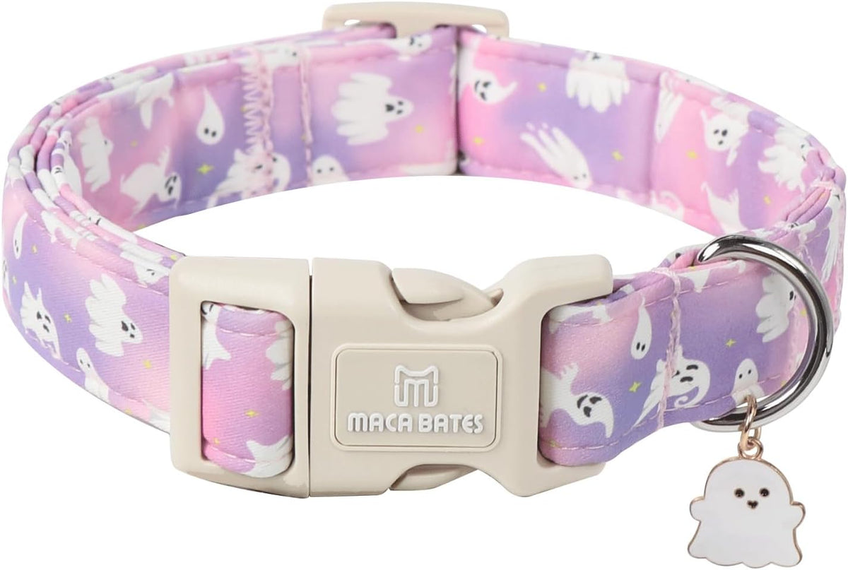 Maca Bates Halloween Pink and Purple Ghost Dog Collar for Large Dogs