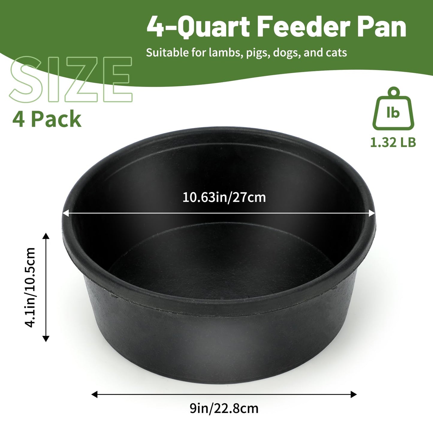 2Pcs Rubber Feed Pan, 1 Gallon Horse Feed Bucket Utility Feed Bucket, 10.6 x 4.1Inches Rubber Bowl Chicken Dust Bath Livestock Water Bowl for Pig Goat Chicken Dogs Farm Small Animal