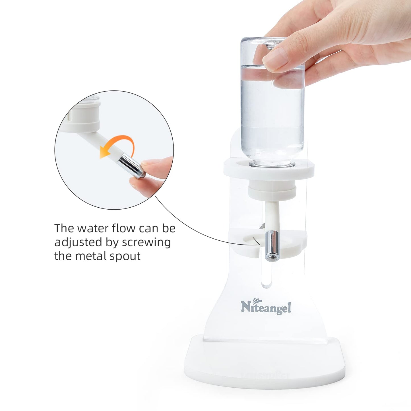 Niteangel Water Bottle with Stand for Syrian Dwarf Hamsters Gerbils Mice Rats Degus Small pet Rodents(White)