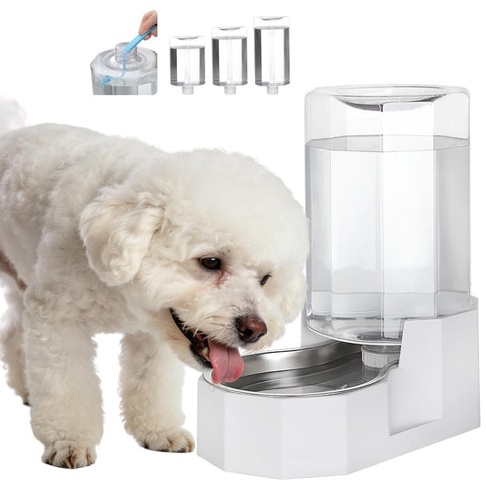 Sfozstra 5L Gravity Dog Water Dispenser with Stainless Steel Bowl - Octagonal & Spill-Proof, Non-Slip Base, Easy-Clean, No Power Needed, for Cats & Small Dogs, for Kitchen or Crate Area