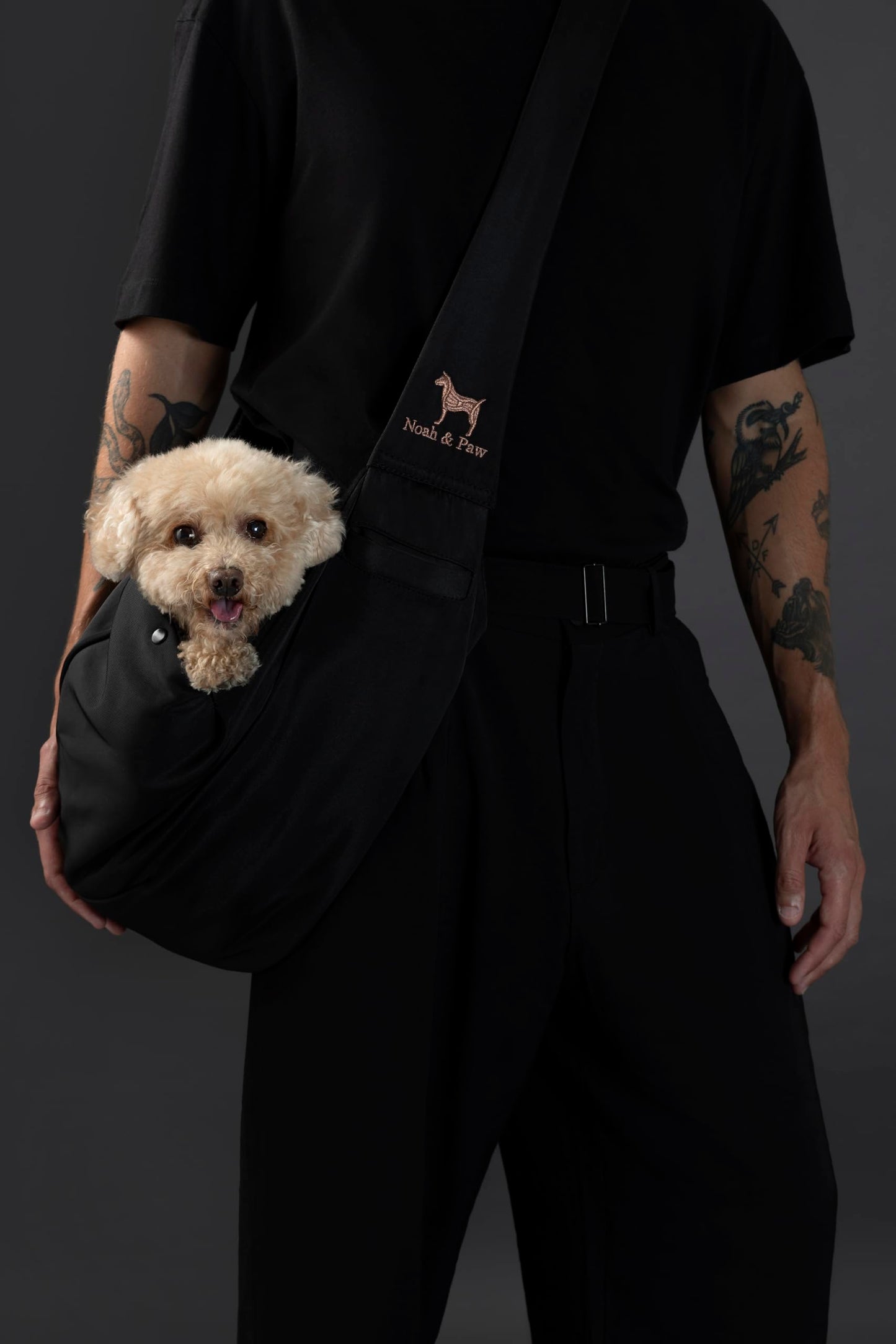 Noah & Paw Dog Sling Carrier for Small Dogs 5-18lb, Dog Sling for Small Dogs and Cats, Dog Carrier with Adjustable Padded Strap, Premium Twill, Lined with Fur, Double Safety Feature, Machine Washable