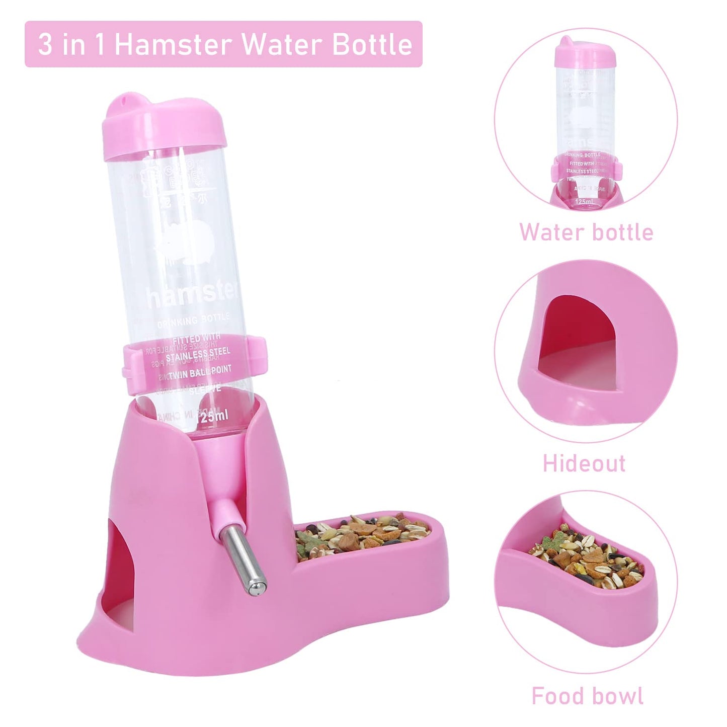 Wontee Hamster Water Bottle Water Dispenser Hamster Silent Exercise Running Wheel for Dwarf Hamsters Gerbil Mice (Blue, 80ML)