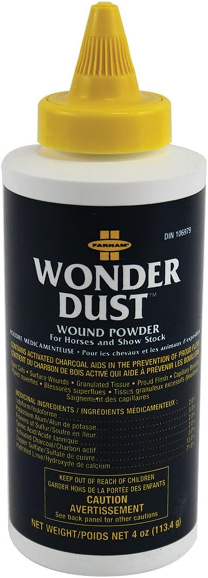 Farnam Wonder Dust Wound Powder, Blood Coagulant for Horses and Show Stock, For Use on Proud Flesh, Granulated Tissue, 4 Ounces
