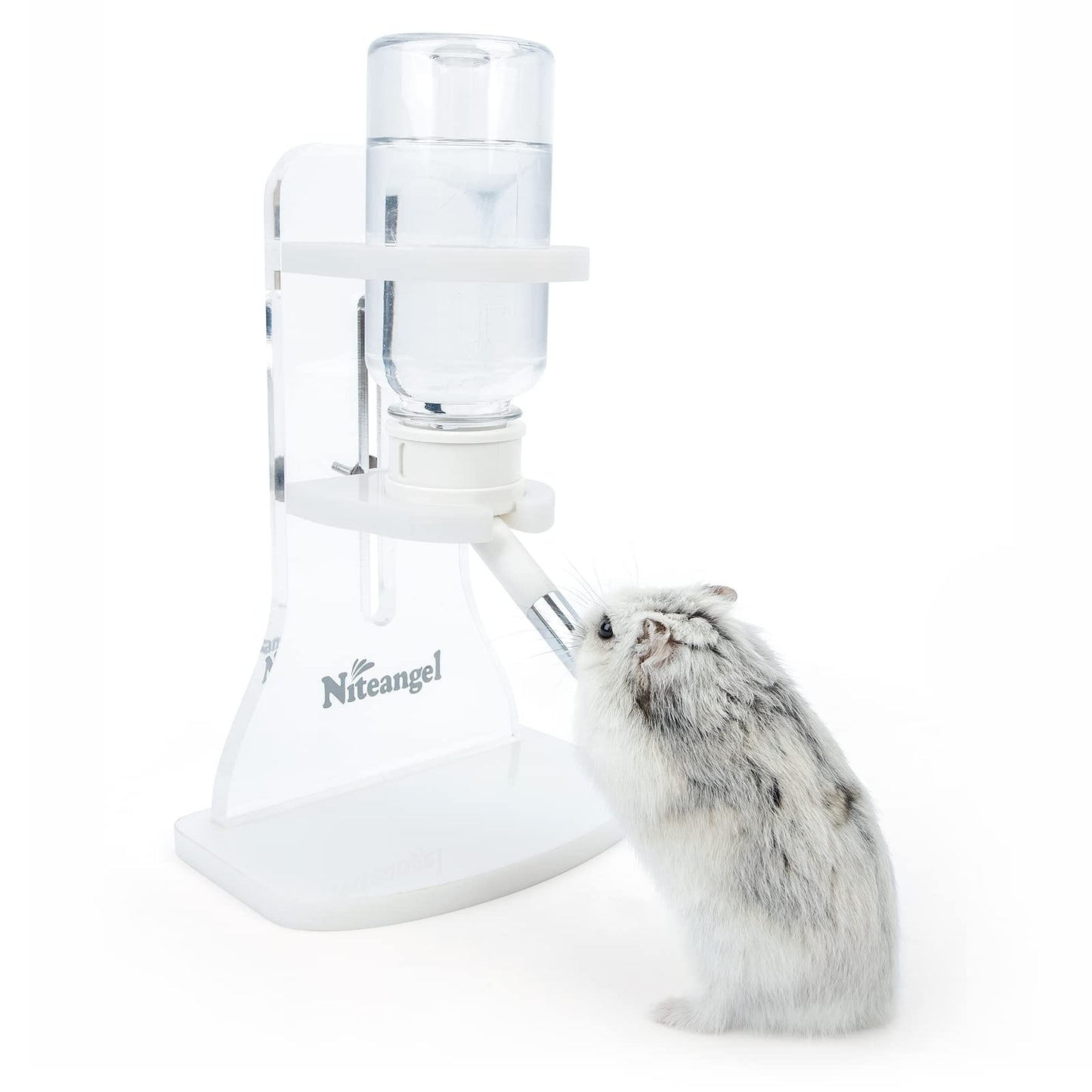 Niteangel Water Bottle with Stand for Syrian Dwarf Hamsters Gerbils Mice Rats Degus Small pet Rodents(White)