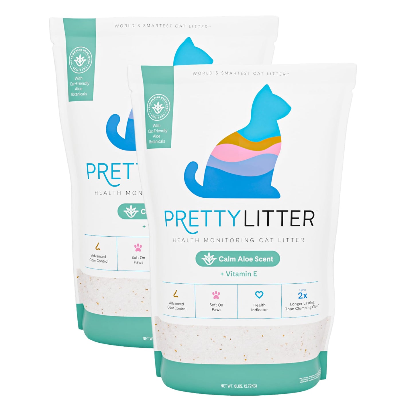 PrettyLitter Health Monitoring Cat Litter (Unscented, Non Clumping) | Lightweight & Low Tracking, Color Changing Silica Gel Crystals, Advanced Odor Control — 6 Lbs, Pack of 2 (Up to 2 Month Supply)