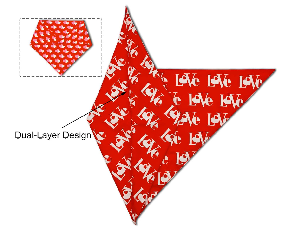 Christmas Dog Bandanas 2PCS-Large,Red-Green Plaid Scarf w/Tassels for Dogs