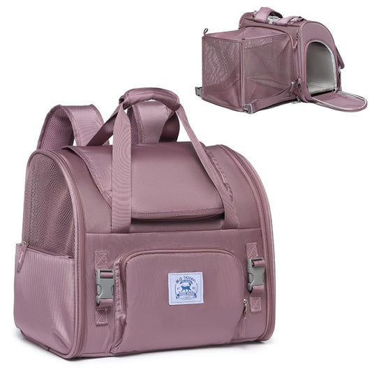 Pet Backpack Carrier for Small Dogs Medium Cats, Puppies,Breathable and Collapsible Design, Portable Travel Bag for Bearded Dragon,Rabbit Cage (Brown +Two-Shoulder, Small)
