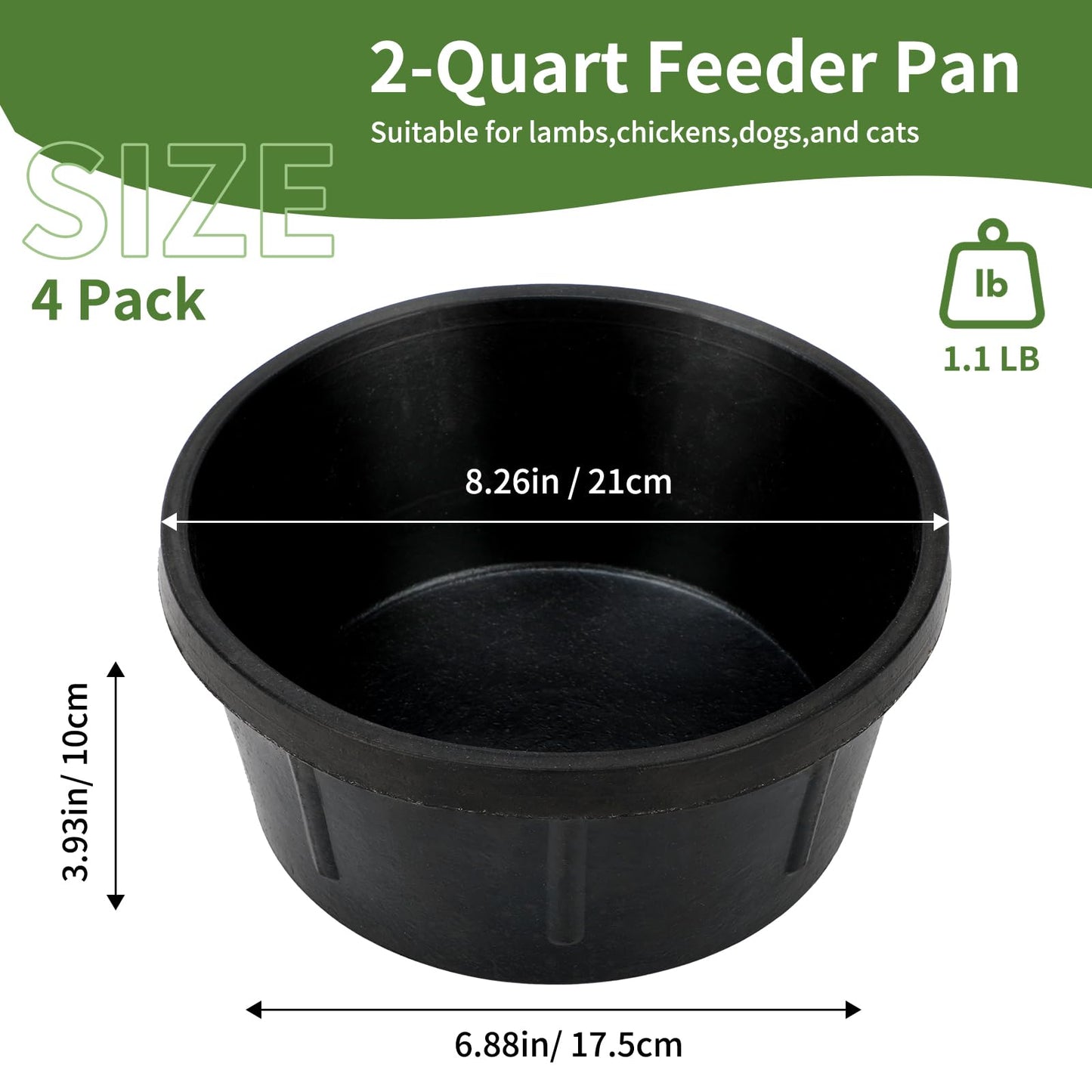 2Pcs Rubber Feed Pan, 1 Gallon Horse Feed Bucket Utility Feed Bucket, 10.6 x 4.1Inches Rubber Bowl Chicken Dust Bath Livestock Water Bowl for Pig Goat Chicken Dogs Farm Small Animal