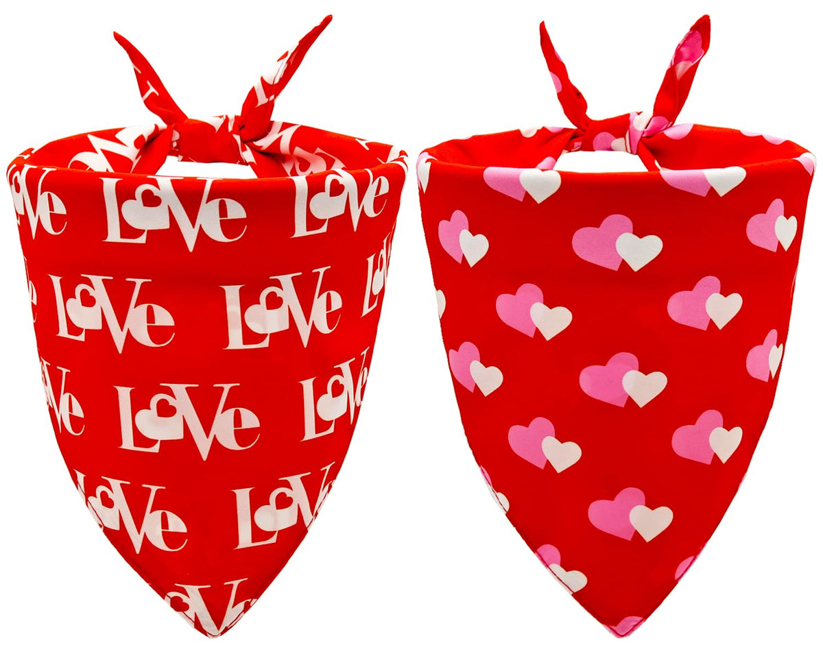 Christmas Dog Bandanas 2PCS-Large,Red-Green Plaid Scarf w/Tassels for Dogs