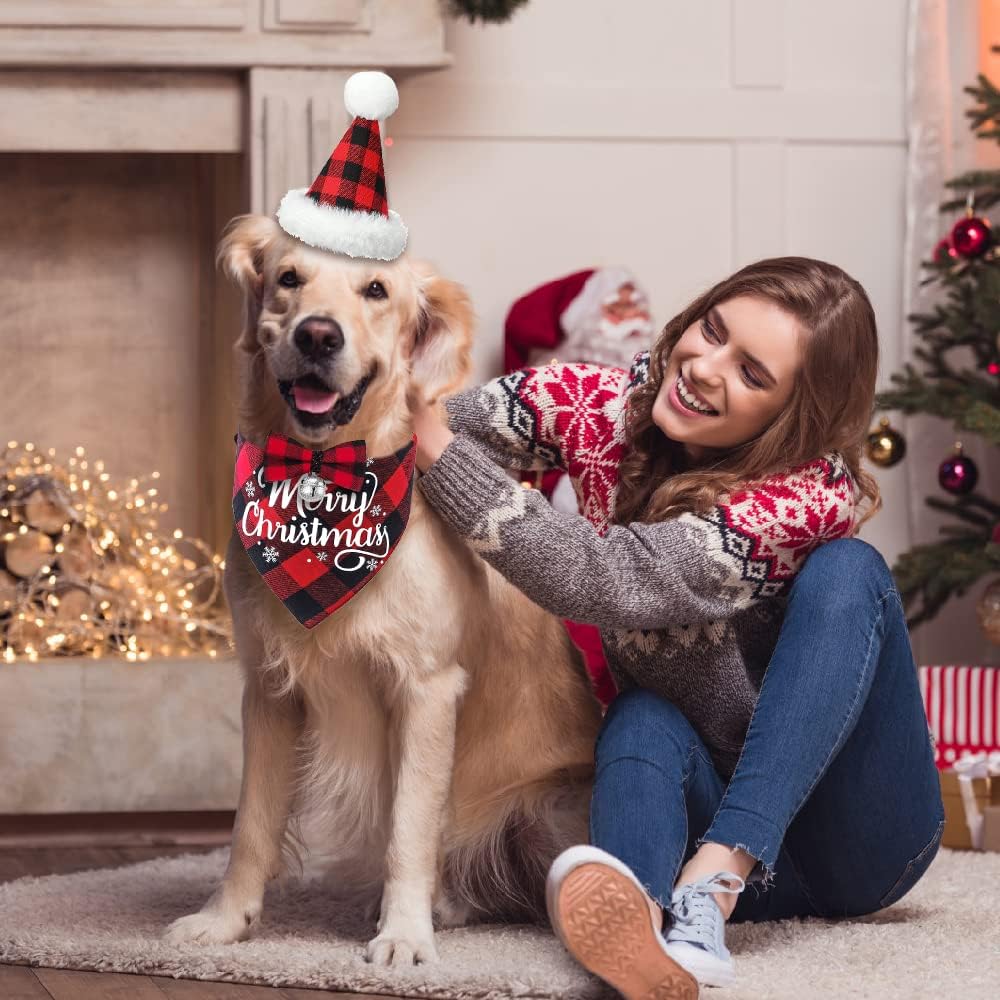 DULEFUN 3pcs Christmas Dog Costumes Classic Buffalo Plaid Xmas