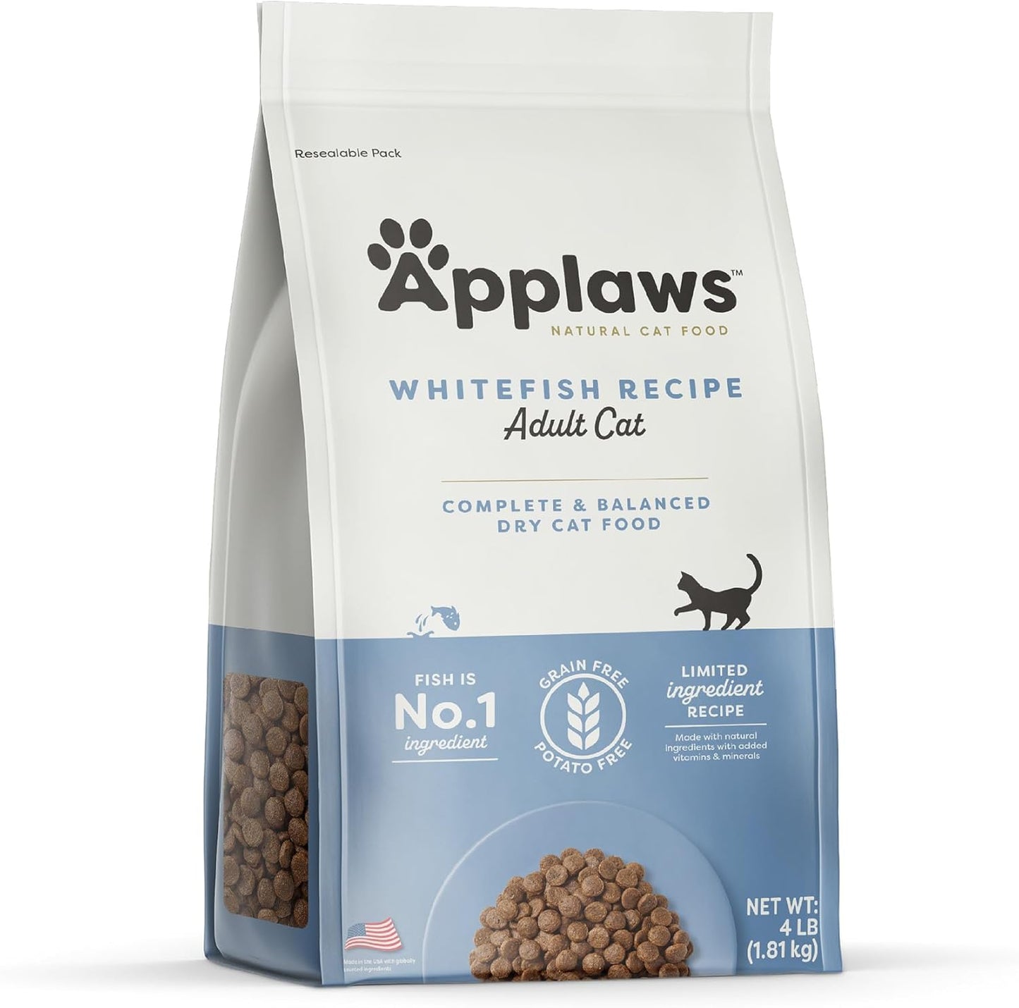 Applaws Complete Dry Cat Food, Grain-Free, Limited and Natural Ingredients, Added Vitamins & Minerals, High Protein, Supports Digestion, Chicken Recipe (4 Pound Bag)