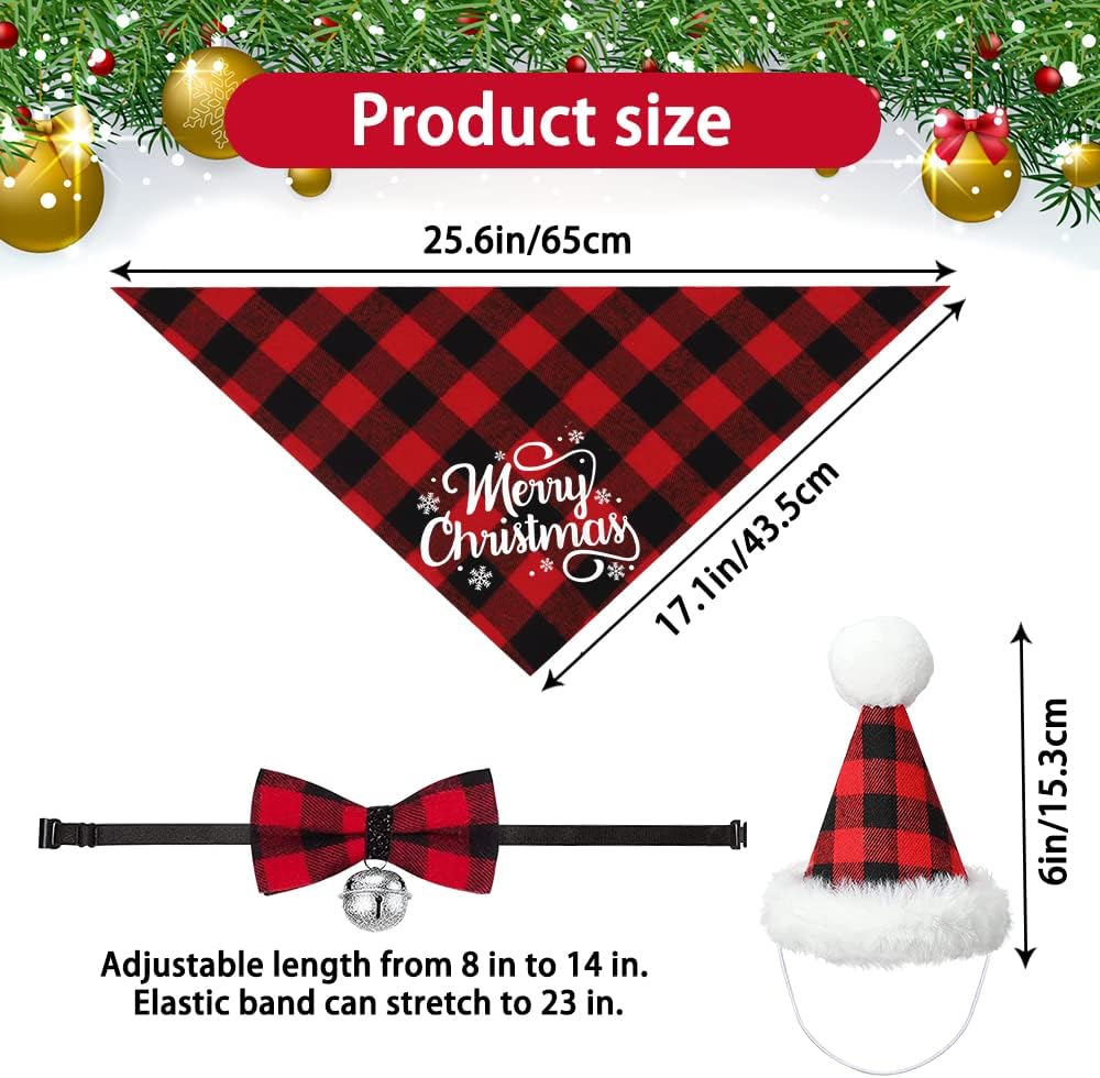 DULEFUN 3pcs Christmas Dog Costumes Classic Buffalo Plaid Xmas