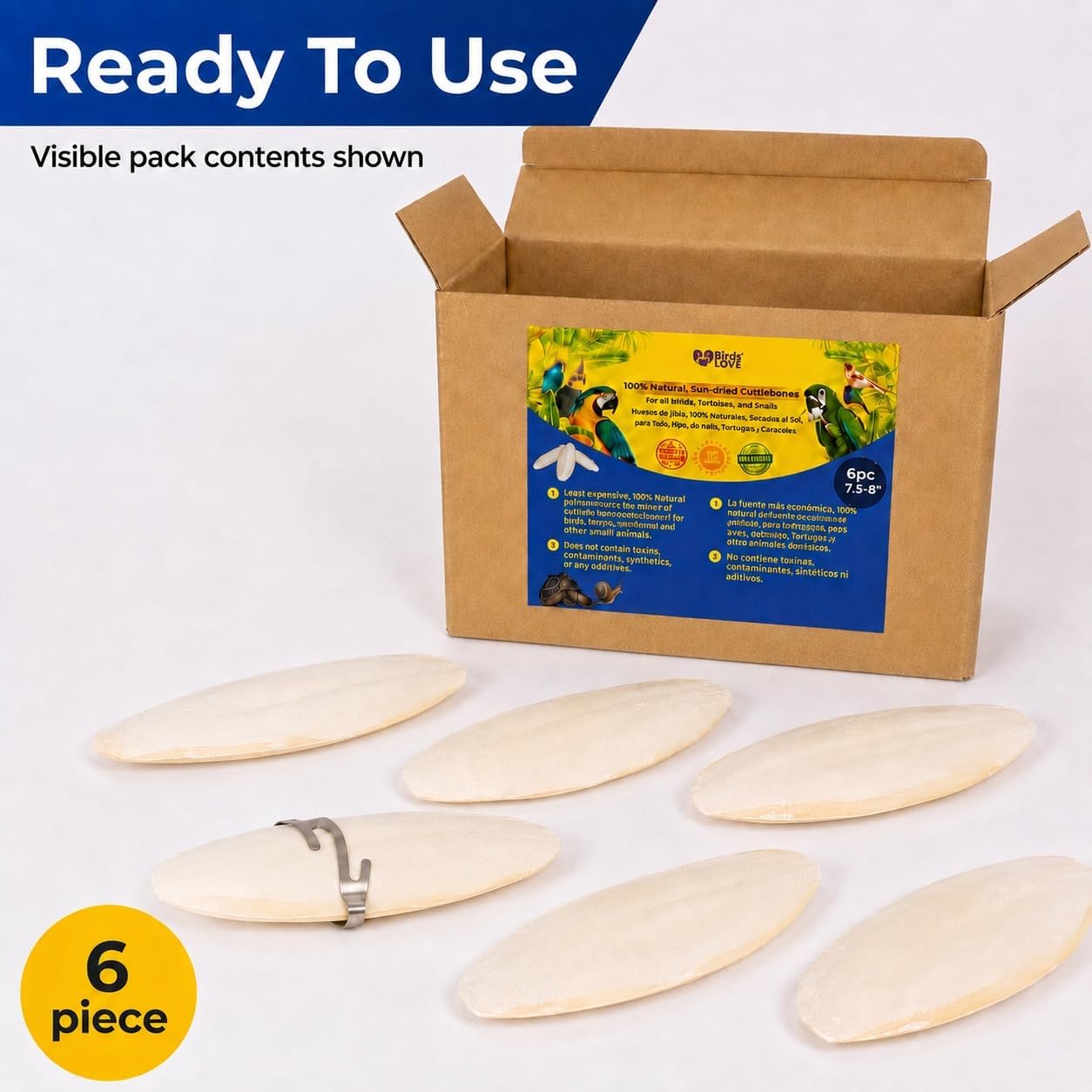 Birds LOVE 3.5-4″ Cuttlebone for Birds – 100% Natural Sun-Dried Calcium & Beak Conditioning Supplement for Parakeets, Budgies, Cockatiels, Finches & Canaries – 4 Pack with Holder – Made in Vietnam