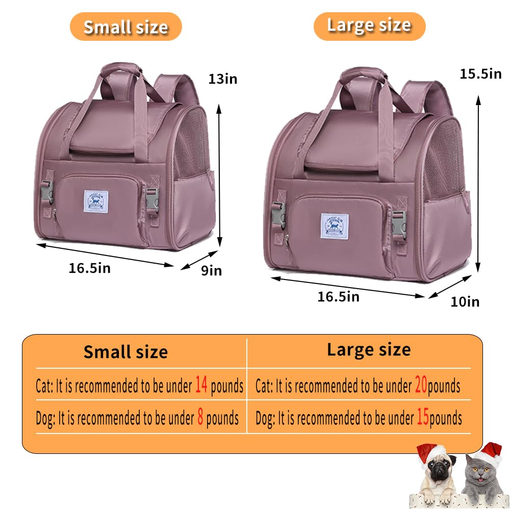 Pet Backpack Carrier for Small Dogs Medium Cats, Puppies,Breathable and Collapsible Design, Portable Travel Bag for Bearded Dragon,Rabbit Cage (Brown +Two-Shoulder, Small)