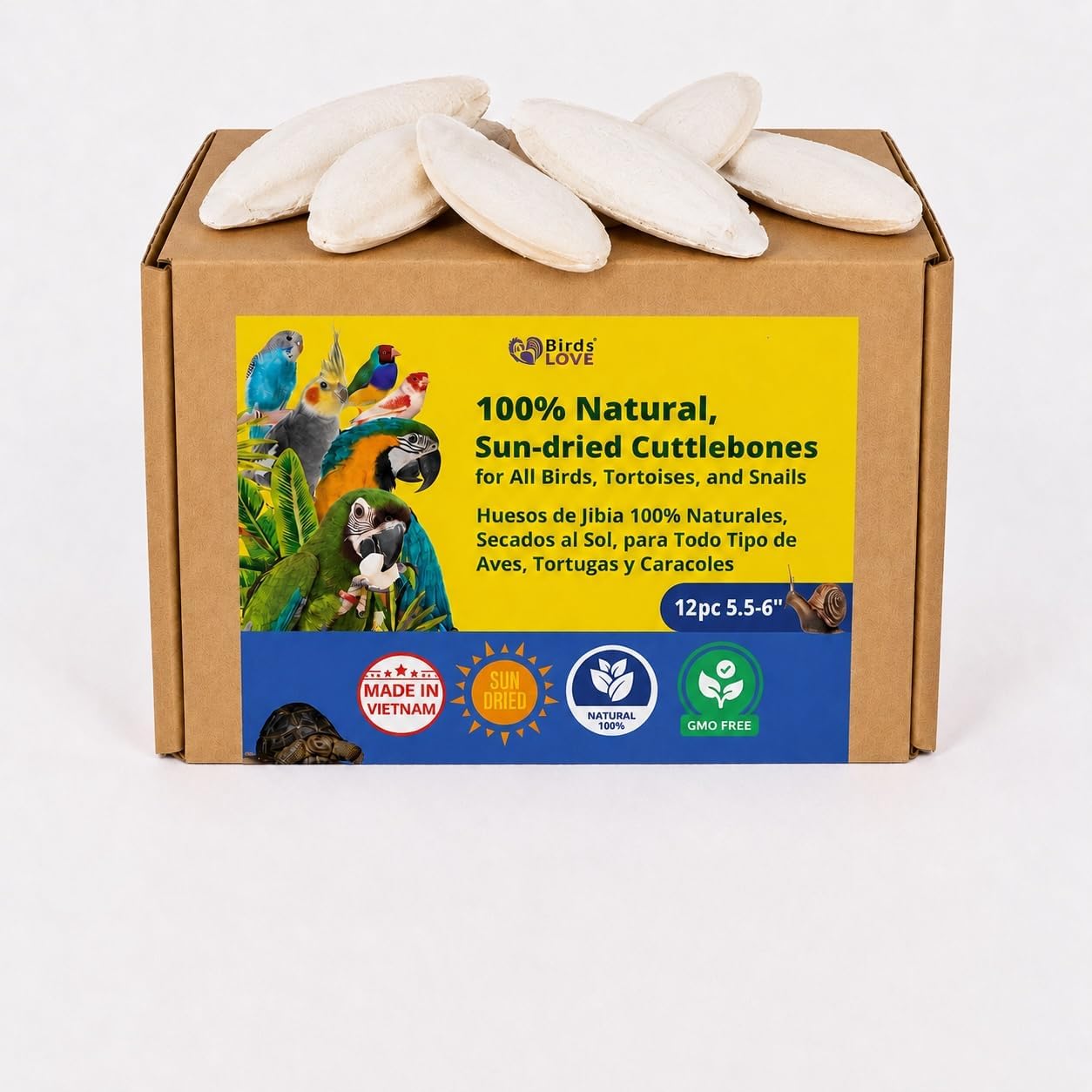 Birds LOVE 3.5-4″ Cuttlebone for Birds – 100% Natural Sun-Dried Calcium & Beak Conditioning Supplement for Parakeets, Budgies, Cockatiels, Finches & Canaries – 4 Pack with Holder – Made in Vietnam