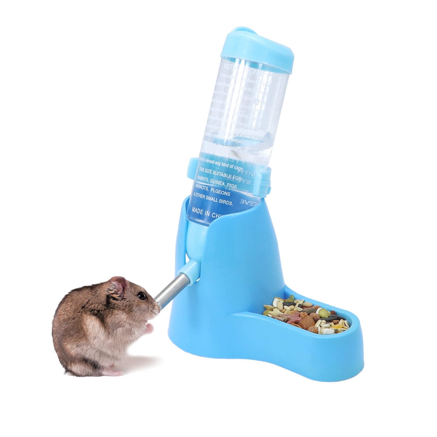 Wontee Hamster Water Bottle Water Dispenser Hamster Silent Exercise Running Wheel for Dwarf Hamsters Gerbil Mice (Blue, 80ML)