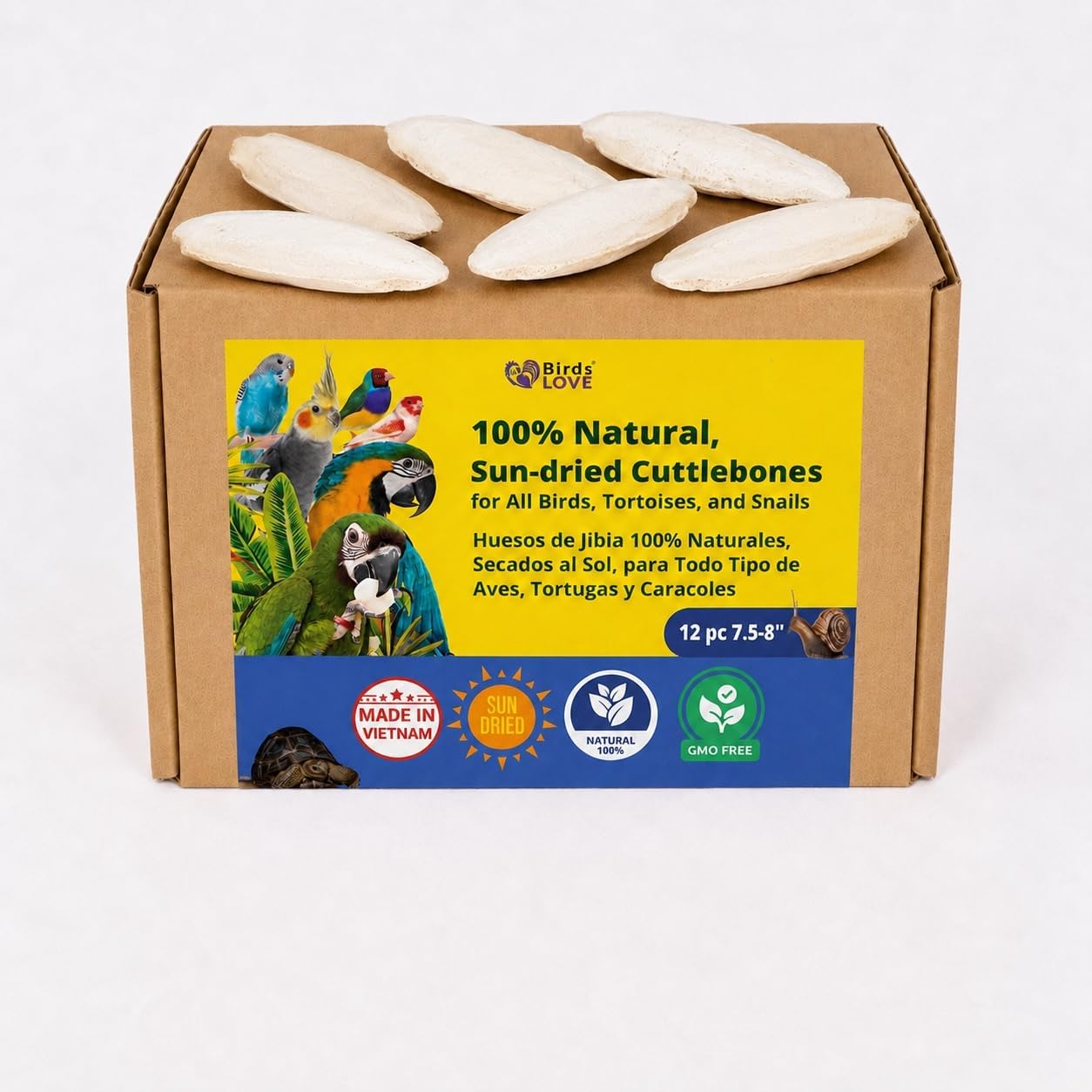 Birds LOVE 3.5-4″ Cuttlebone for Birds – 100% Natural Sun-Dried Calcium & Beak Conditioning Supplement for Parakeets, Budgies, Cockatiels, Finches & Canaries – 4 Pack with Holder – Made in Vietnam