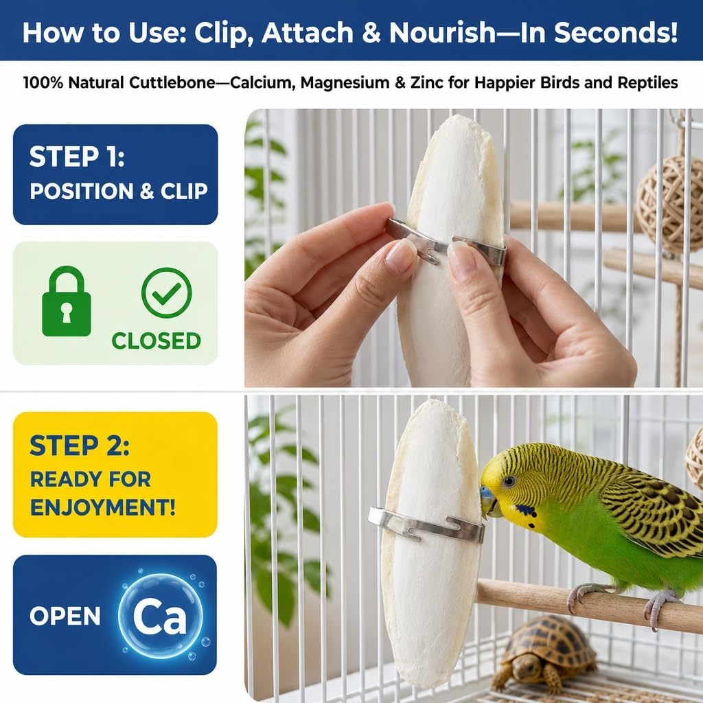 Birds LOVE 3.5-4″ Cuttlebone for Birds – 100% Natural Sun-Dried Calcium & Beak Conditioning Supplement for Parakeets, Budgies, Cockatiels, Finches & Canaries – 4 Pack with Holder – Made in Vietnam