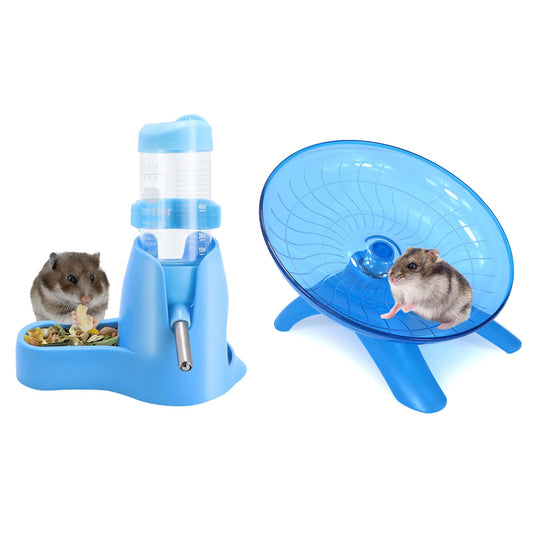 Wontee Hamster Water Bottle Water Dispenser Hamster Silent Exercise Running Wheel for Dwarf Hamsters Gerbil Mice (Blue, 80ML)