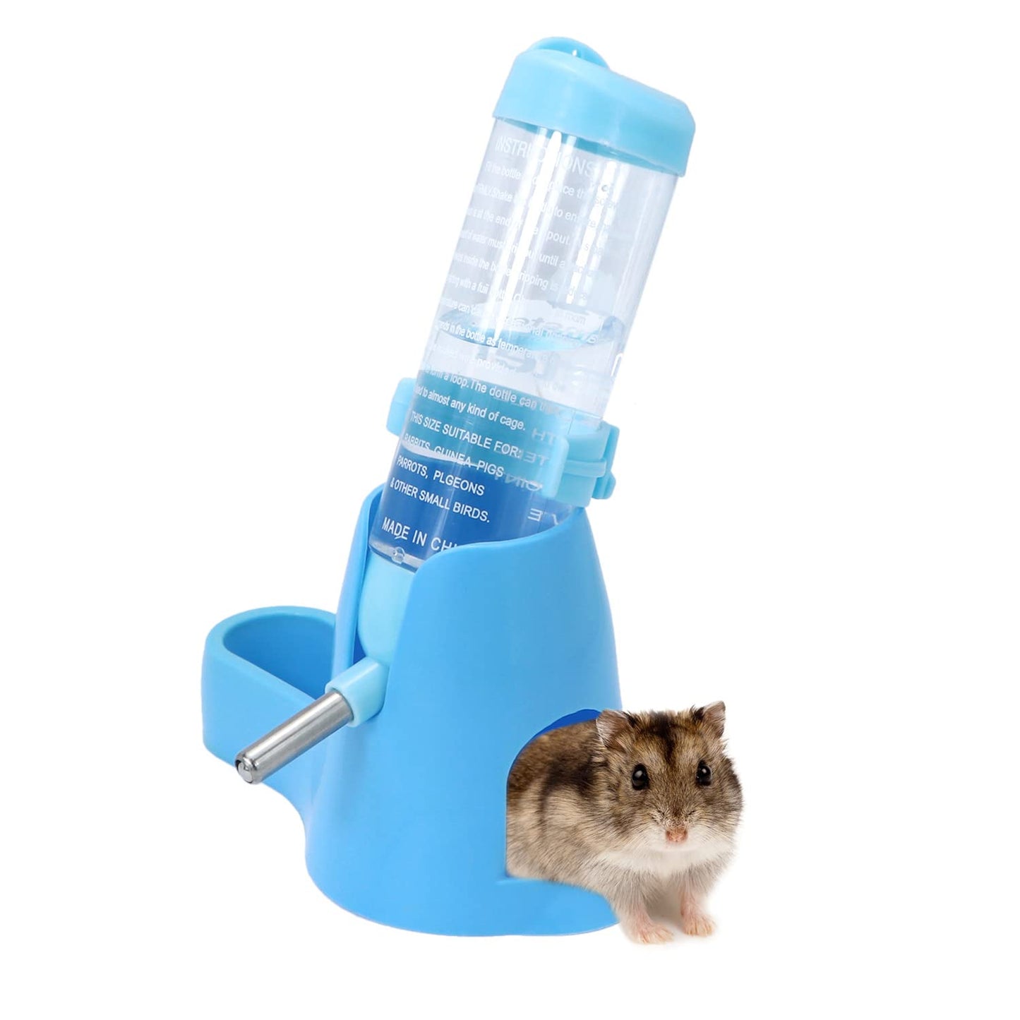 Wontee Hamster Water Bottle Water Dispenser Hamster Silent Exercise Running Wheel for Dwarf Hamsters Gerbil Mice (Blue, 80ML)