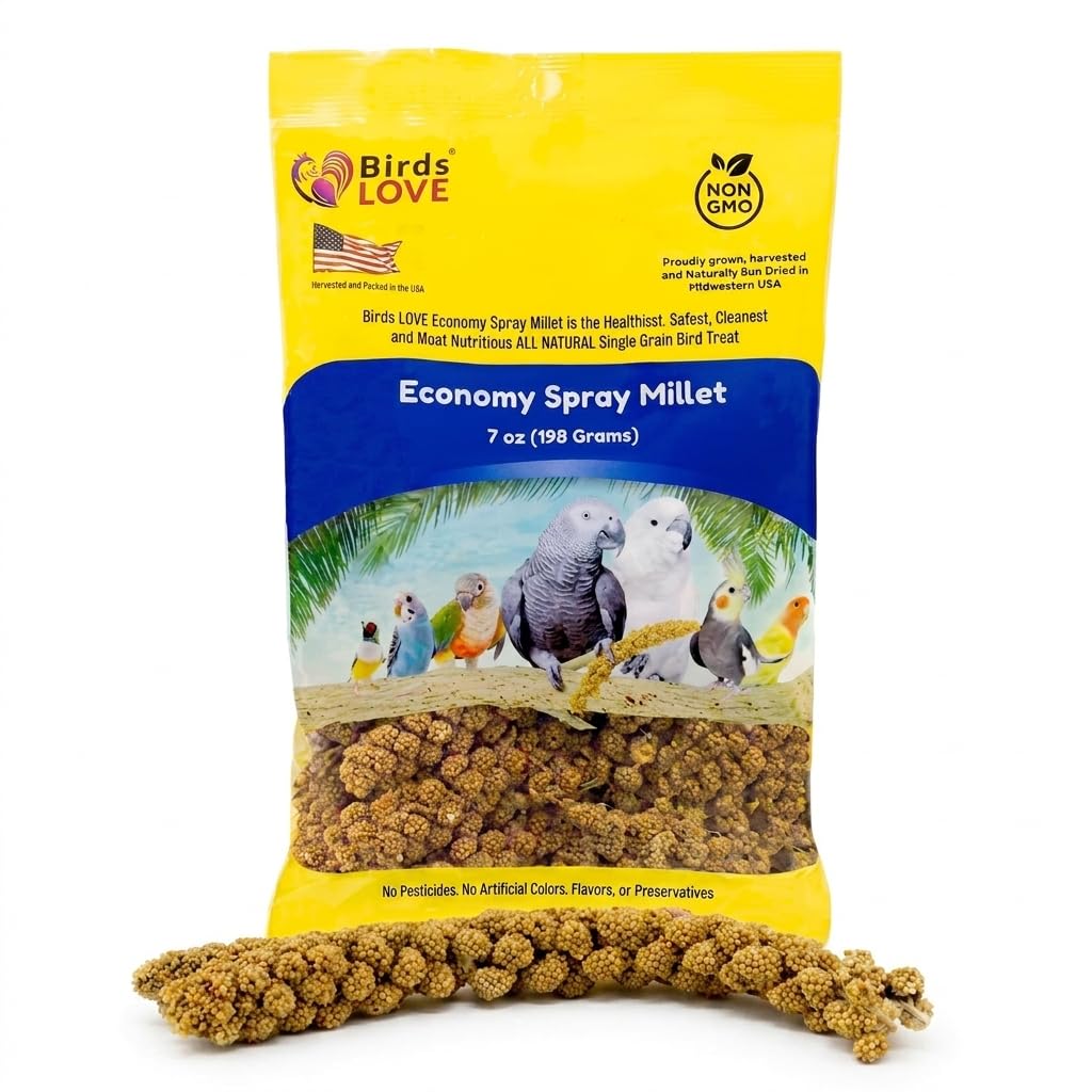 Birds LOVE® Millet Tips & Tails for Birds – Premium Spray Millet Treat, Grown in the USA – Natural & Healthy Bird Food for Parakeets, Cockatiels, Budgies, Lovebirds, Finches, Canaries & Parrots – 1 lb