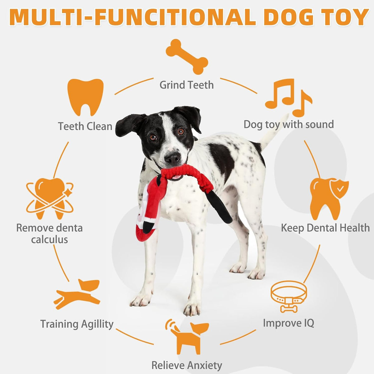 KOOLTAIL Christmas Santa Dog Toys, Tough Plush Dog Chew & Squeaky Toys with Crinkle Paper, Interactive Training & Tug of War Puppy Teething Toy for Indoor Outdoor Play for Small Medium Large Dogs