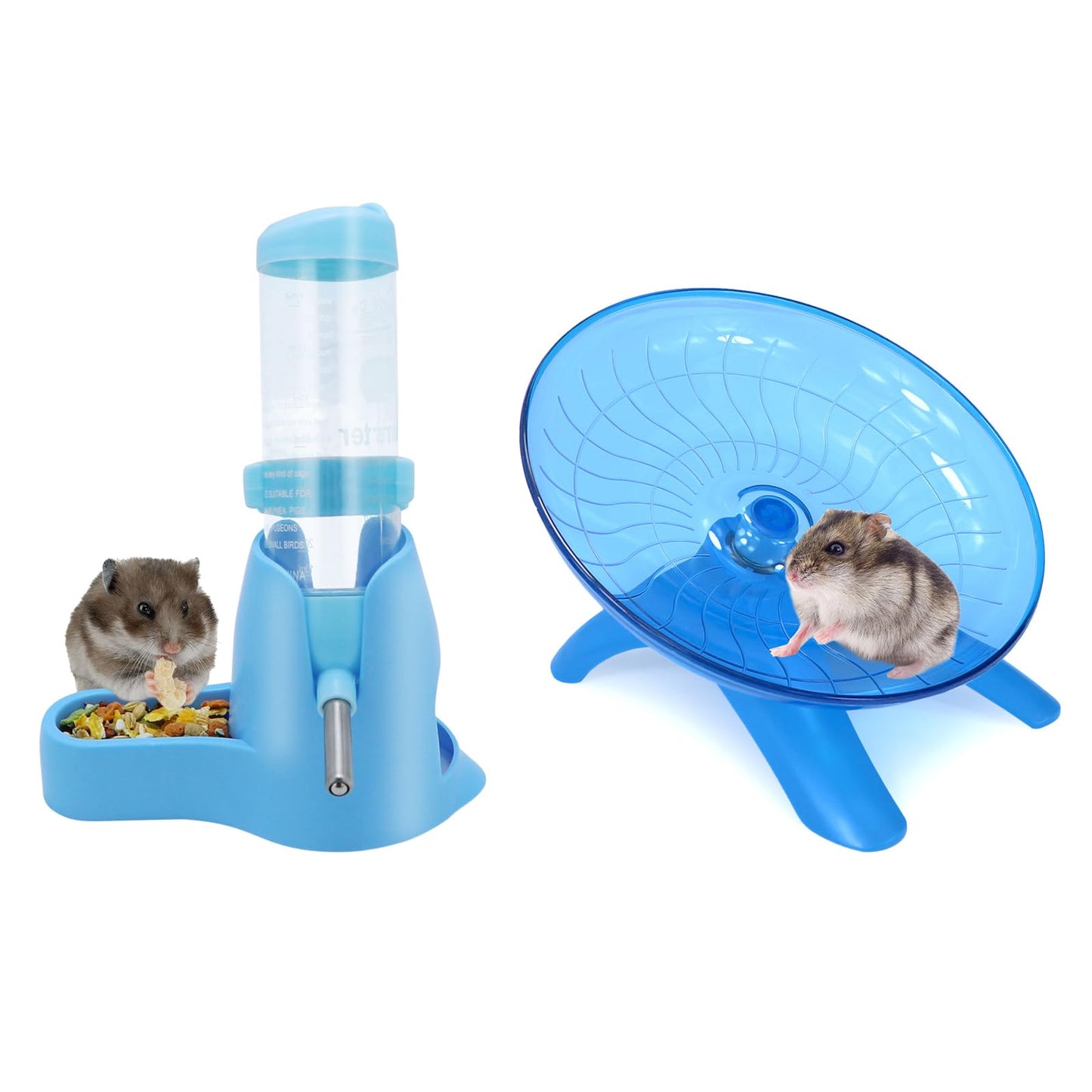 Wontee Hamster Water Bottle Water Dispenser Hamster Silent Exercise Running Wheel for Dwarf Hamsters Gerbil Mice (Blue, 80ML)