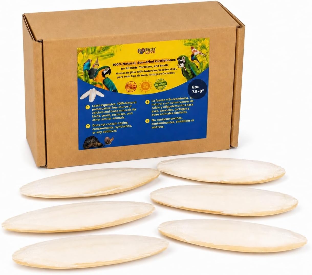 Birds LOVE 3.5-4″ Cuttlebone for Birds – 100% Natural Sun-Dried Calcium & Beak Conditioning Supplement for Parakeets, Budgies, Cockatiels, Finches & Canaries – 4 Pack with Holder – Made in Vietnam