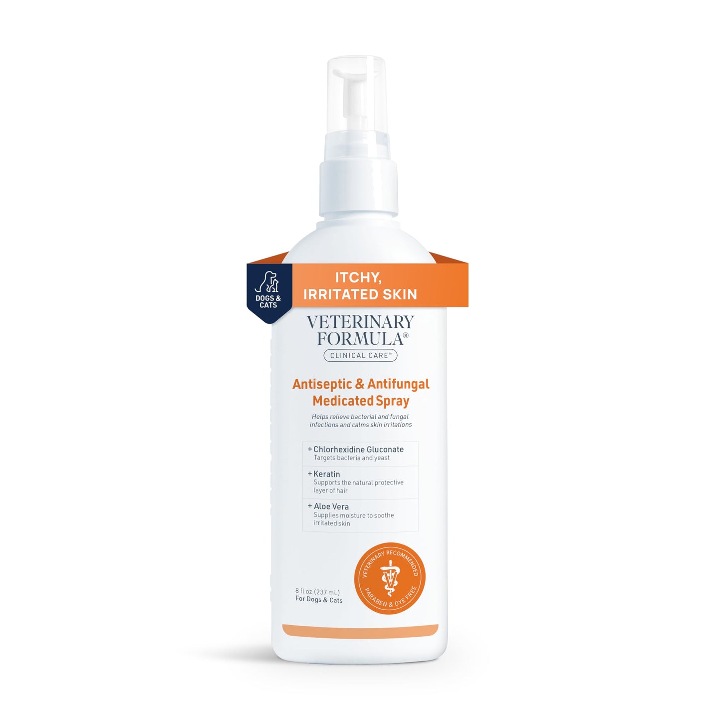 Veterinary Formula Clinical Care Antiseptic & Antifungal Medicated Shampoo and Spray for Dogs and Cats - Helps Alleviate Scaly, Greasy, or Red Skin - Paraben, Dye, and Soap Free, 2 Pack Bundle